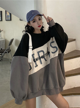 waitmore港风卫衣女秋冬宽松韩版ins潮加绒加厚bf慵懒风日系外套