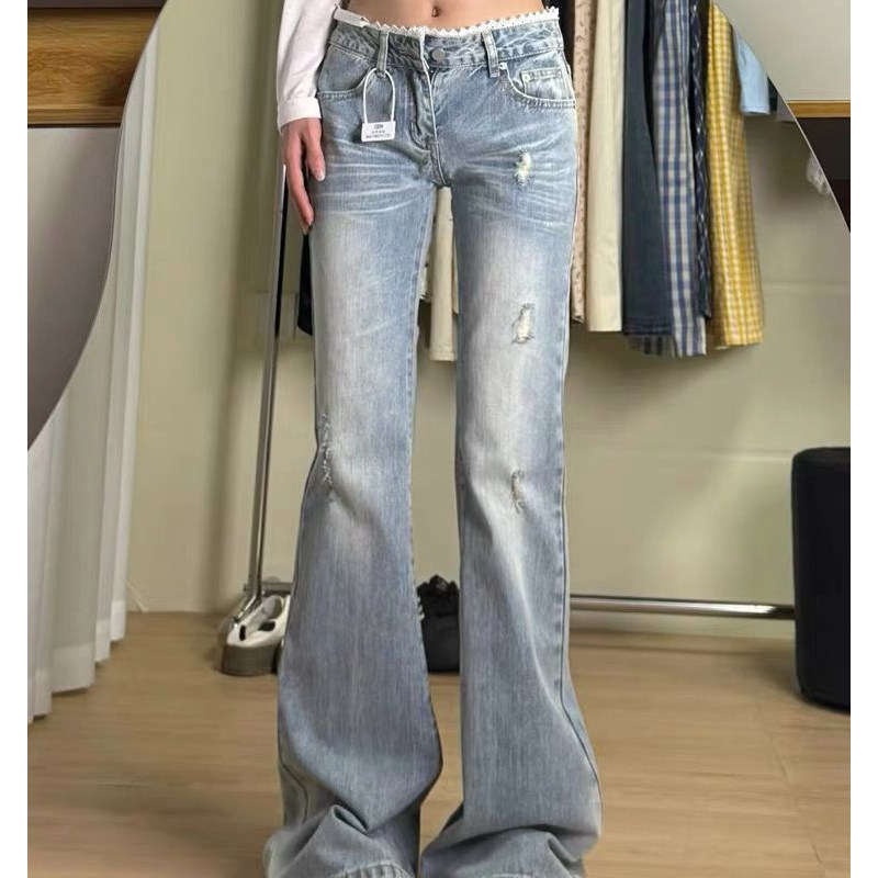 小个子微喇牛仔裤女美式浅色低腰裤子女款紧身蕾丝喇叭裤休闲长裤,女装/女士精品,大码裤装,淘宝优惠券,粉丝福利购,淘宝优惠卷