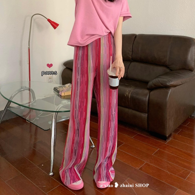 扎染冰丝阔腿裤女高腰阔腿拖地裤