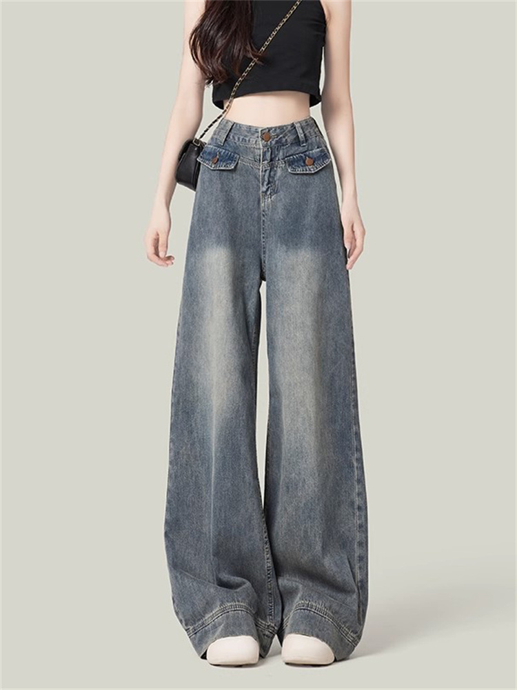 美式复古阔腿牛仔裤女秋冬2025年