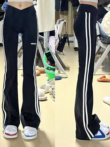 运动休闲直筒黑色微叭抽绳卫裤女