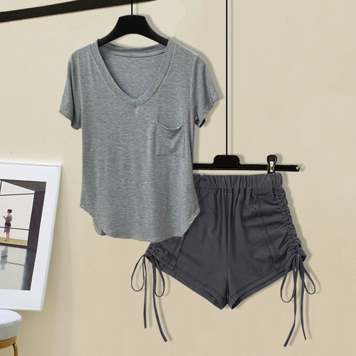 Комплект, спортивная футболка, V-образный вырез, высокая талия