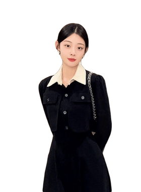 小香赫本风黑色连衣裙子女装秋冬