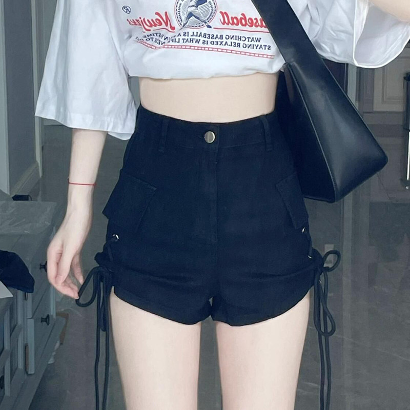 黑色牛仔短裤女夏季2026新款辣妹性感高腰显瘦美式设计感绑带热裤,女装/女士精品,大码裤装,淘宝优惠券,粉丝福利购,淘宝优惠卷