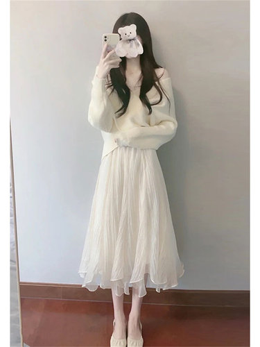 仙女超仙森系白色网纱半身裙女夏