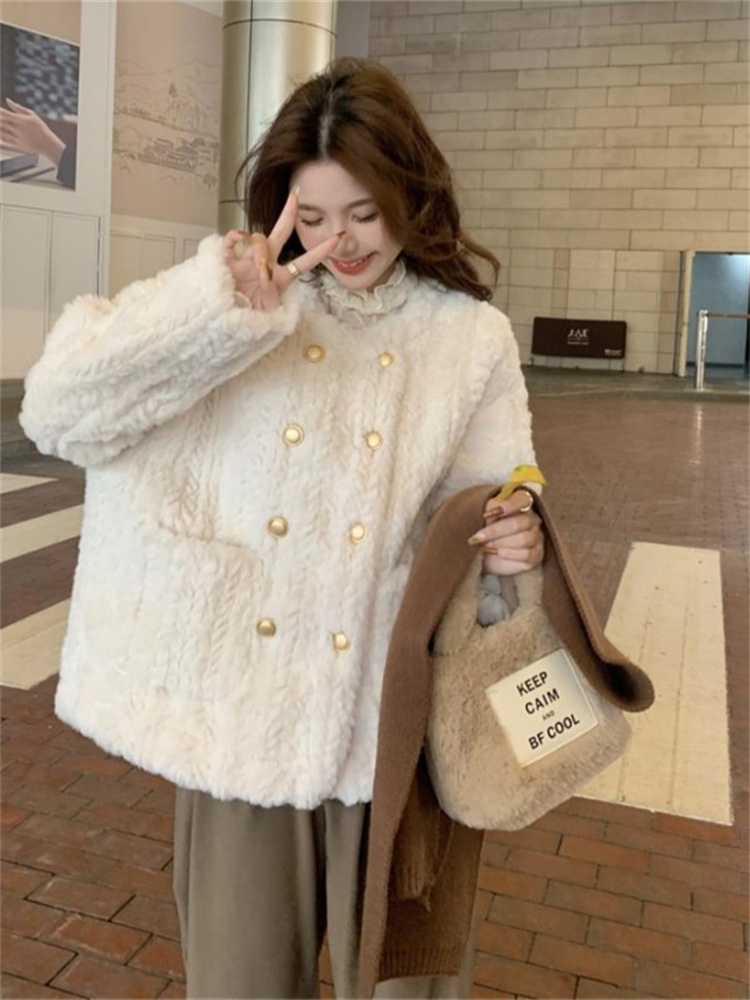 小香风名媛毛绒短款外套女2022秋冬新款慵懒宽松加厚保暖棉服上衣