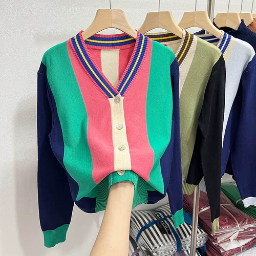 Трикотажный кардиган, модный тонкий лонгслив, в стиле Шанель, V-образный вырез, в западном стиле