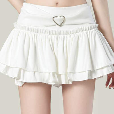 芭蕾风白色半身裙女夏天高腰A字蓬蓬裙蛋糕裙防走光辣妹超短裙裤