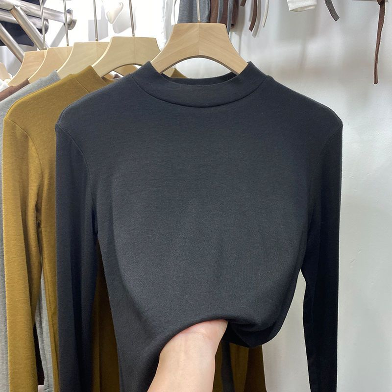 新款经典磨毛半高领打底衫女纯色