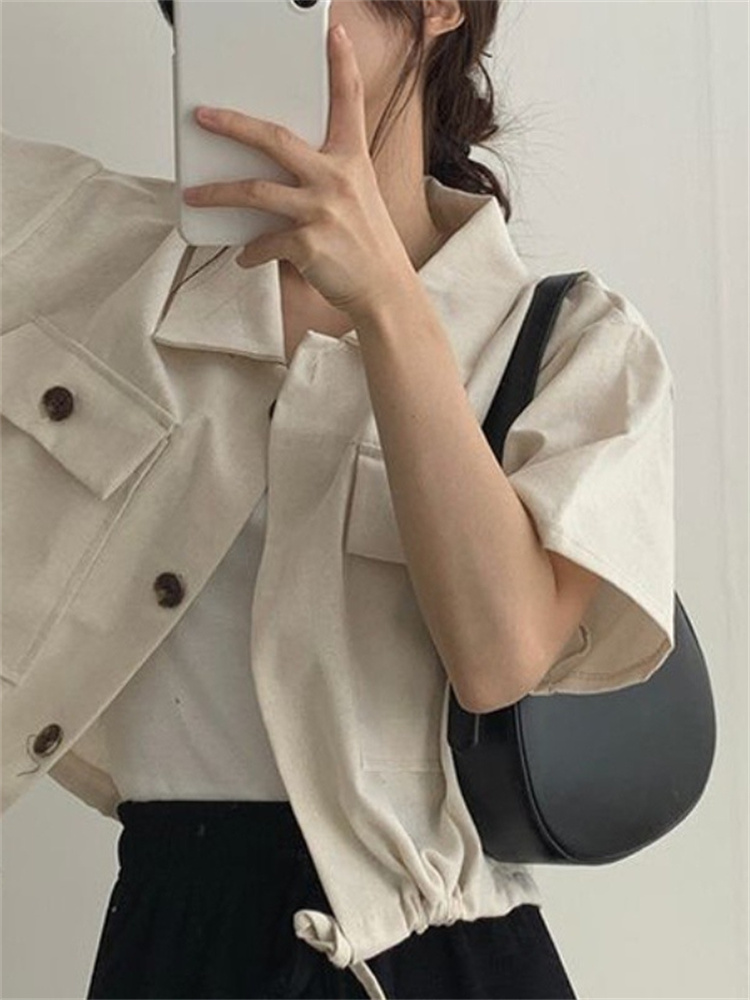 polo领短款衬衫外套女夏2023新款