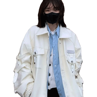 2026早春新款上衣设计感小众小个子拼接皮衣外套宽松夹克潮ins 女