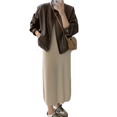 2025新款港风爆款皮衣外套女咖色