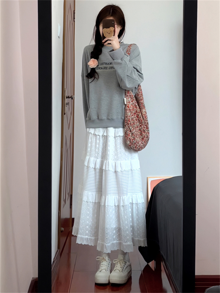 夏季刺绣白色花边蛋糕显瘦半身裙
