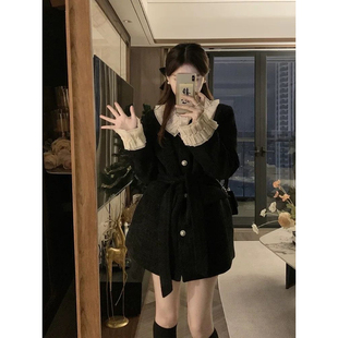 新年战袍黑色毛呢外套女秋冬2025新款 富家千金小香风夹棉呢子大衣