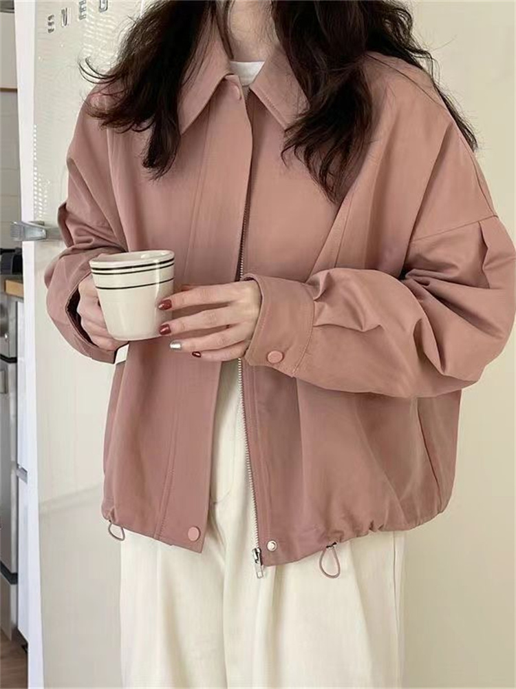 纯色复古翻领宽松夹克女韩系宽松