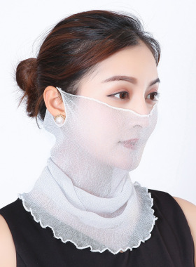 脖子防晒脖套面纱遮脸丝巾女士夏季护围护颈部巾围巾面罩薄款冰丝