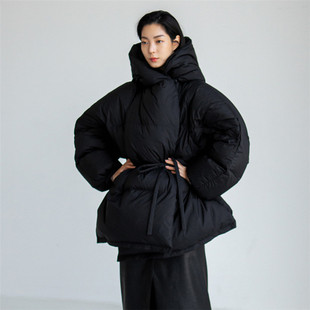 新款 时尚 连帽短款 宽松大码 休闲系带收腰羽绒棉服外套 棉衣韩版 冬装
