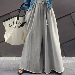 纯诗曼新款女装半身阔腿卫裤女韩版宽松大码松紧腰休闲高腰长裤潮