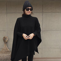 Cape, Spring and autumn, shawl, woolen coat, loose high-neck, mid-length, thickened knitted sweater, pullover, batsleeved sweater for women thumbnail 4