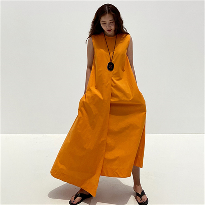 夏季新品不规则套头连衣裙女夏季韩版淑女气质宽松中长款短袖裙子