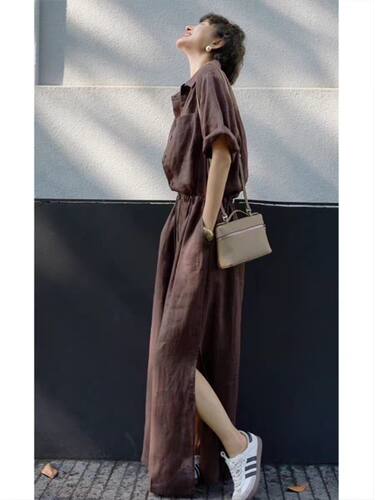 夏装新款套头棉麻衬衫连衣裙女