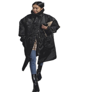 秋冬新款羊羔毛领子棉衣女中长款韩版宽松大码灯笼袖加厚羽绒棉服