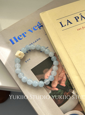 奶酪海蓝宝天然石串珠手链新中式小众气质高级感手串手饰女夏