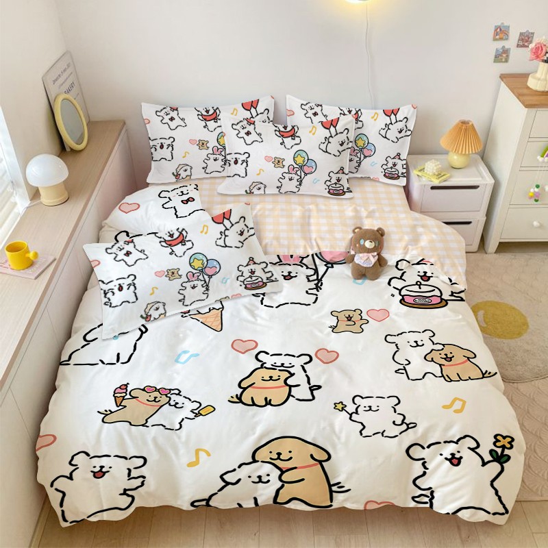 线条小狗被套全棉四件套100%纯棉可爱儿童学生宿舍床上用品三件套