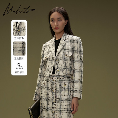 m.hiti格纹短款小西装外套