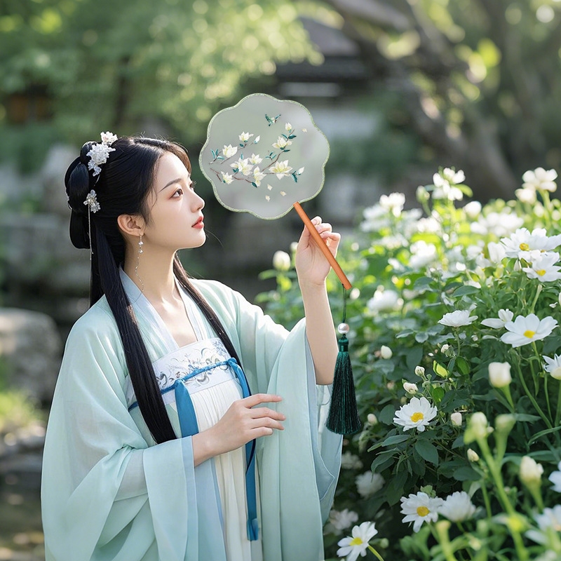 中国风团扇双面刺绣古风扇子苏绣女汉服旗袍儿童舞蹈八瓣绣花圆扇