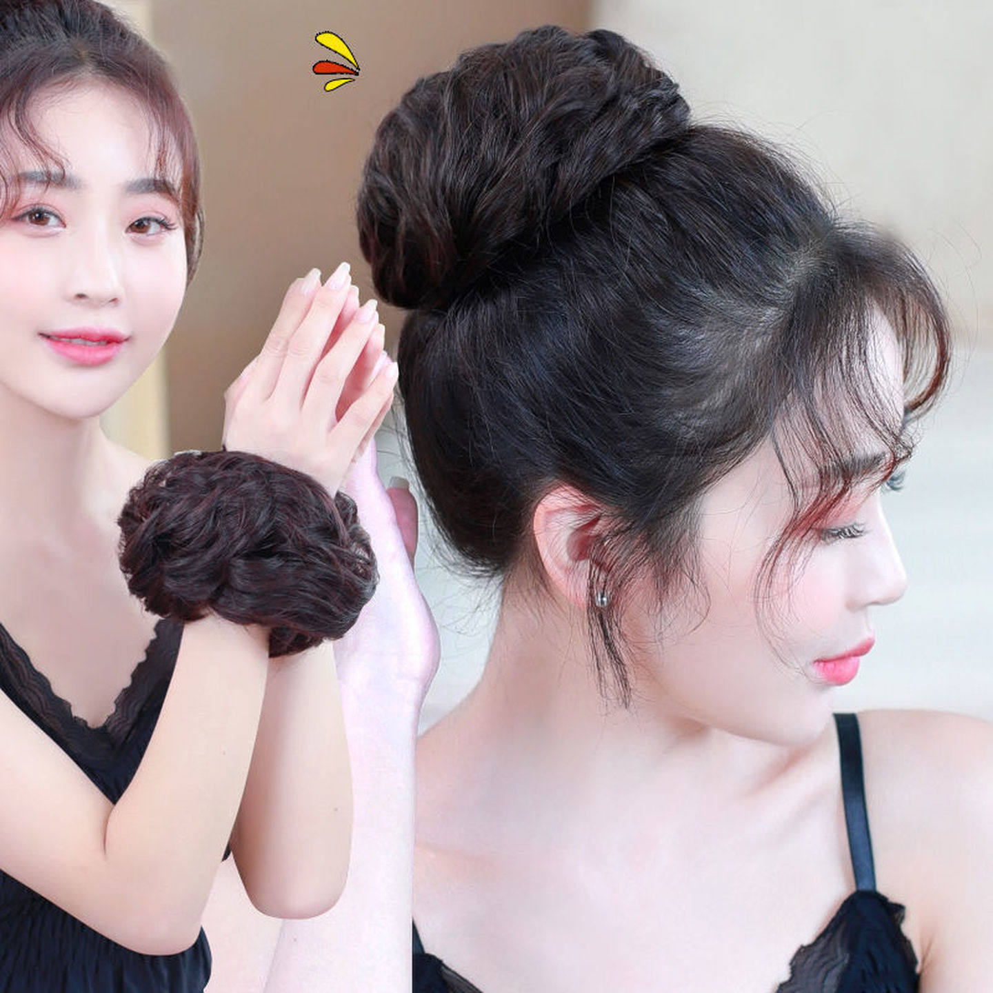 仿真人发丸子头发圈盘发器女士假发橡皮筋蓬松自然假发发圈发饰品