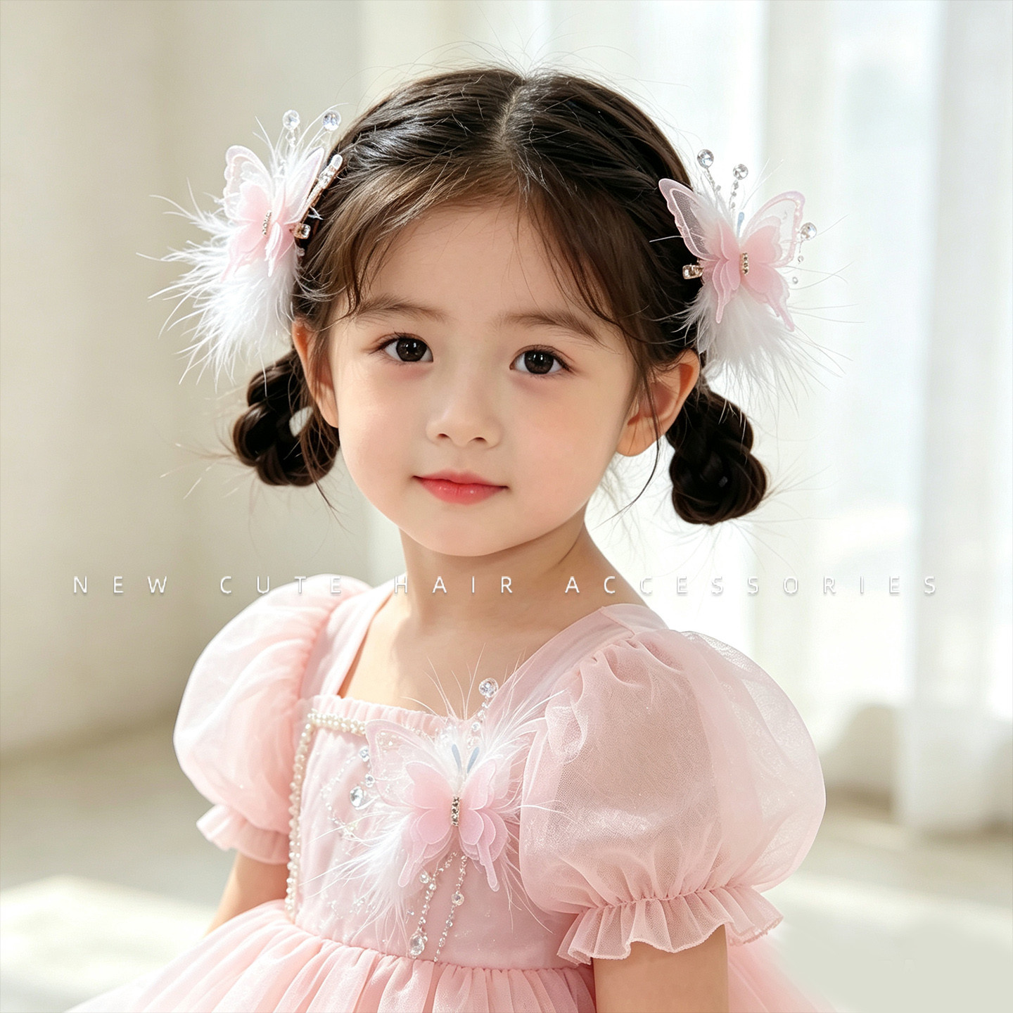 国风仙气羽毛蝴蝶女童发夹古风汉服宝宝配饰超仙中秋古装拍照头饰