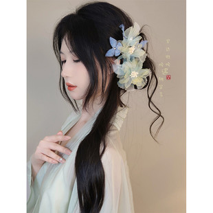 美人宋制汉服发饰牡丹手工烫花侧边发夹薄纱仙气绢花古风国风头饰