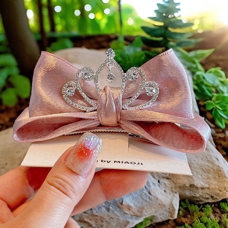 韩版高质感儿童蝴蝶结皇冠女童宝宝发卡公主头饰立体马尾粉色发饰