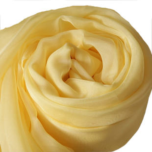 高级感真丝围巾女超大桑蚕丝巾2025春秋冬季遮阳防晒纱巾浅淡黄色