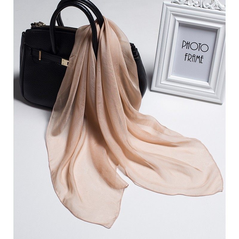 纯色真丝大中小方巾女100%桑蚕丝巾春夏秋冬纱巾保暖薄披肩裸肤色