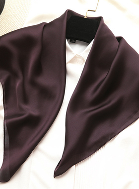 70x咖啡色真丝方巾女桑蚕丝丝巾秋冬季青年中年老年妈妈保暖围脖