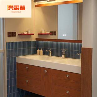 中古风岩板一体双盆浴室柜组合岩板洗手洗脸盆卫生间详情问15天发