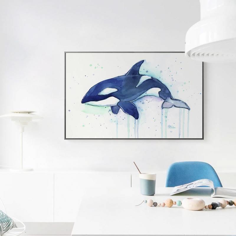 动物北欧装饰画现代简约客厅鲸鱼沙发背景墙挂画餐厅海豚清新壁画图片