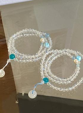 天然月光石圆珠6mm三圈手串女款搭配珍珠海纹石海蓝宝时尚百搭款