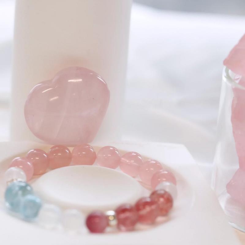 倾尽年华天然水晶马达加斯加海蓝宝海纹石粉晶手串手链