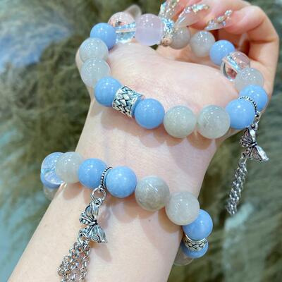 【巧恩】天然兔毛蓝天使手链莫粉白阿塞百搭设计感手串