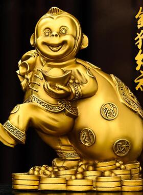 纯铜猴子摆件大小号十二生肖猴背钱袋猴金猴纳福元宝福猴客厅摆设