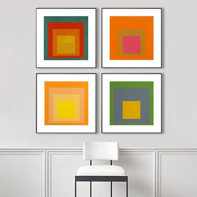 Josef Albers 抽象彩色方块简约风装饰画艺术感挂画客厅餐厅画芯