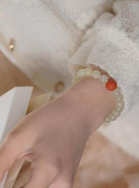 女款淘宝热款和田白玉蜂蜜水手串 8mm圆珠浅糖色初恋色小清新