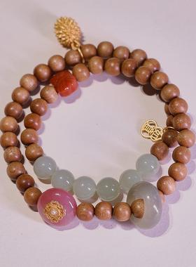 仇氏印度老山檀香手串原创留一生恋一世银镀金榴莲创意手链送女友