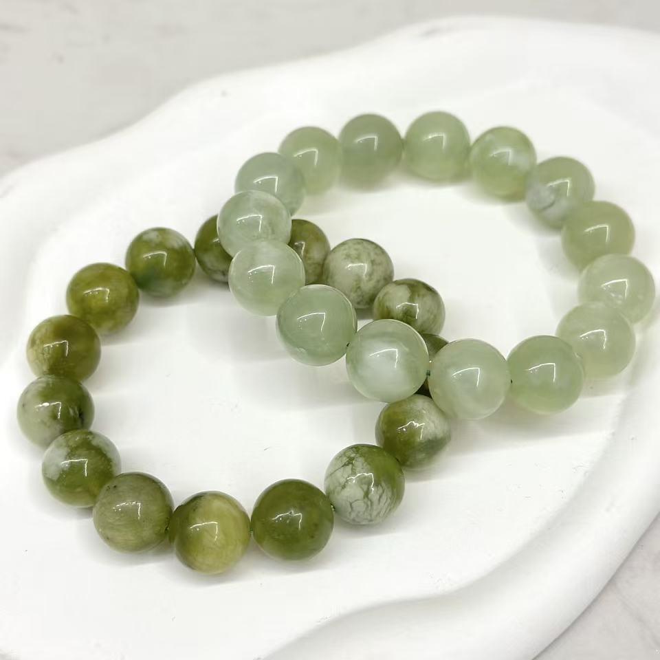 巧恩珠宝青提奶盖岫玉14mm单圈手串 表皮光滑细腻无坑裂厂家直批