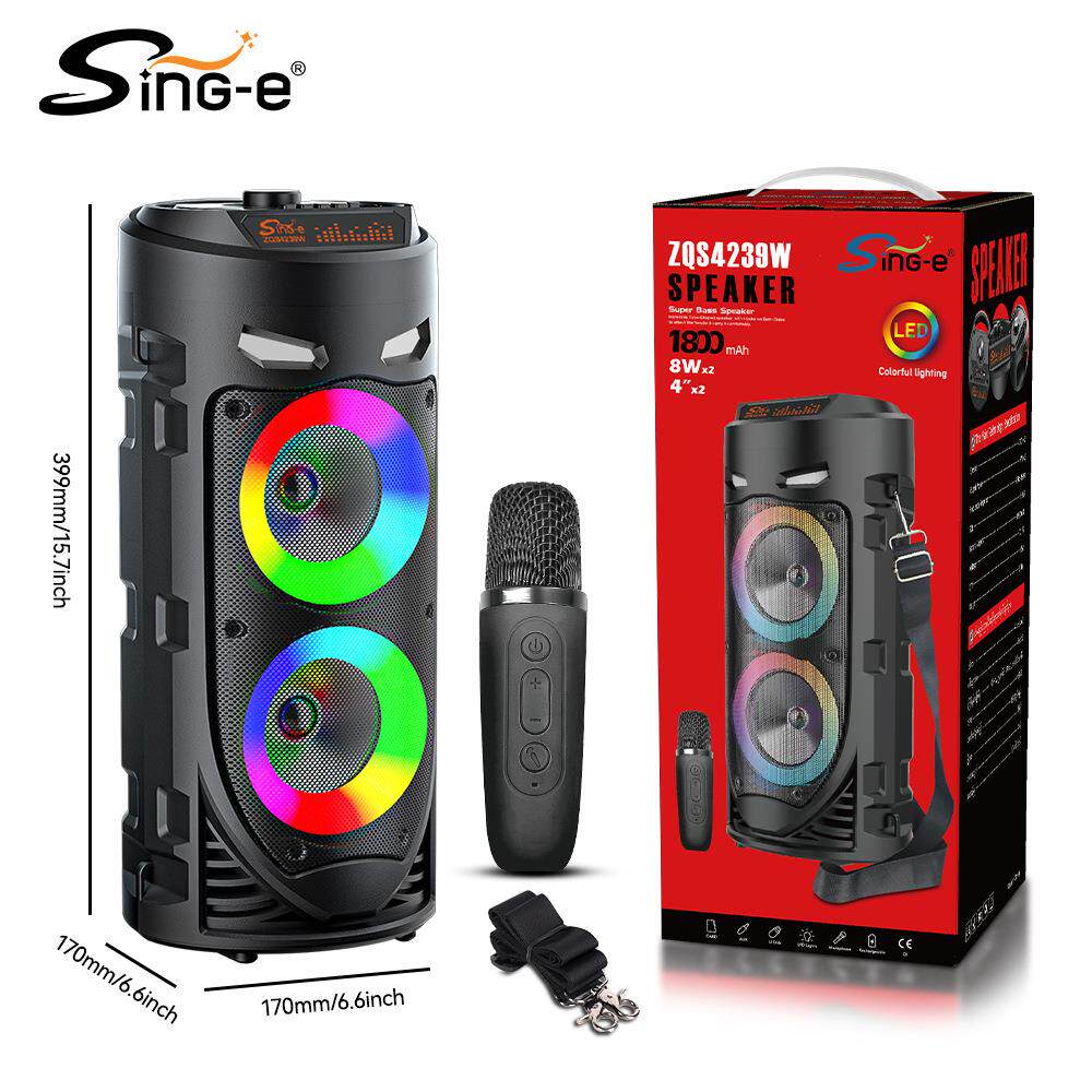 SING-E ZQS4239W 4英寸带无线麦克风爆款背带蓝牙音箱可插卡播放