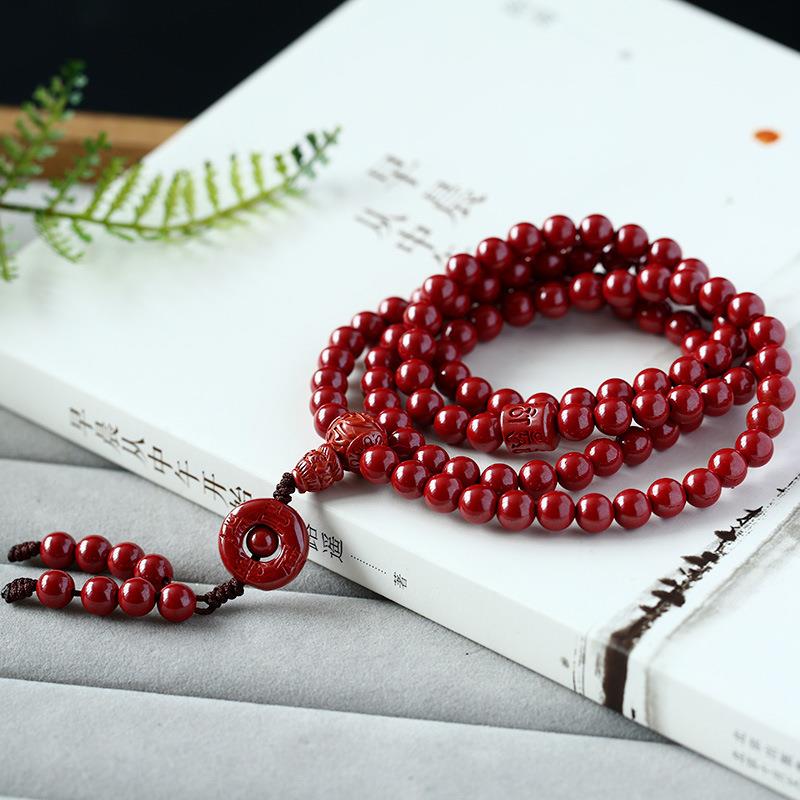 朱砂手链108颗佛珠辰砂保平安圆珠手串天然6mm紫金砂手串情侣