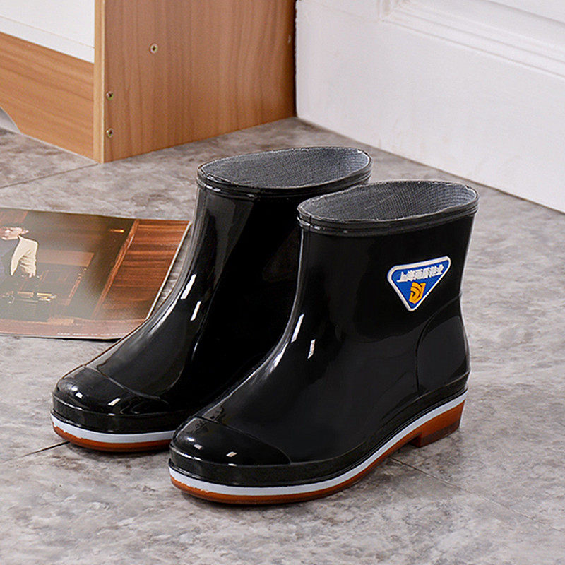 ADULT RAIN BOOTS WOMENS SHORT WATER SHOES MENS MEDIUM WATER BOOTS WATERPROOF HIGH RUBBER SHOES LONG PILE VELVET NON-SLIP WATER BOOTS